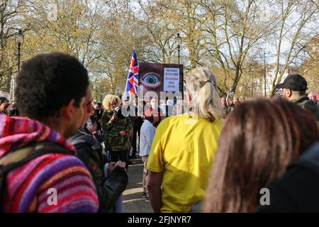London, UK. 24 April 2021. 'Unite for Freedom' Protest. Anti-lockdown protest and anti-vaccine passports in Hyde Park. Credit: Waldemar Sikora