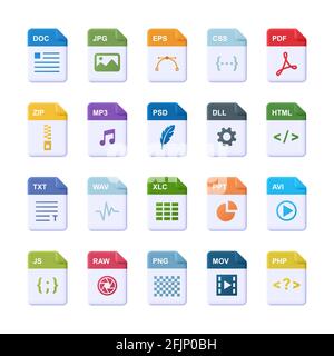 File format - realistic icon set. 3d vector illustration. Stock Vector