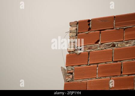 Building under construction. Hollow brick wall Stock Photo