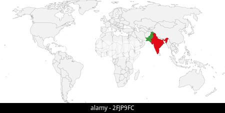 India, Pakistan countries isolated on world map. Business concepts and Backgrounds. Stock Vector