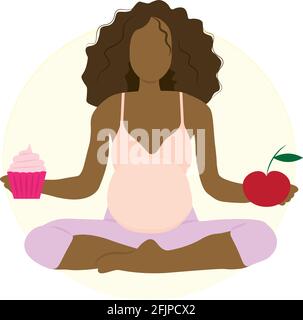 Pregnant woman chooses between healthy and unhealthy food Stock Vector