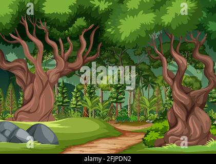 Forest scene with hiking track and many trees Stock Vector Image & Art ...