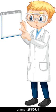 A boy cartoon character wearing laboratory coat illustration Stock Vector