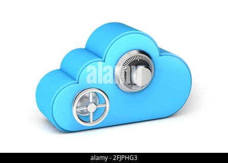 Cloud storage safe. Combination lock for data protection. isolated on white background. 3d render Stock Photo