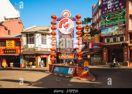 August 13, 2018: Jonker Walk, the center street of Chinatown in Melaka, Malaysia. The road is filled with historical houses dating back to 17th centur Stock Photo