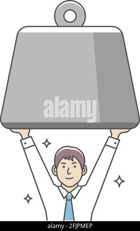 Young businessman holding huge weight. Vector illustration. Stock Vector