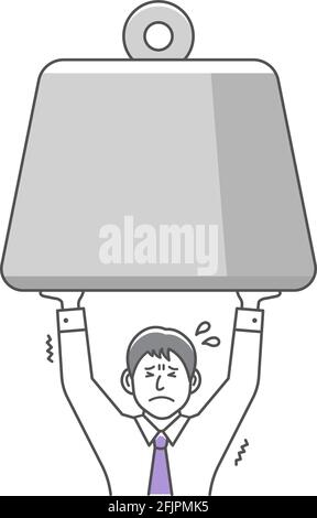 Young businessman holding huge weight. Vector illustration. Stock Vector