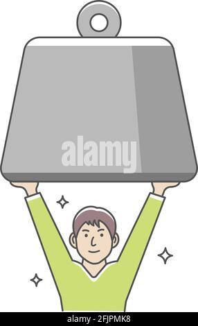 Young man holding huge weight. Vector illustration. Stock Vector