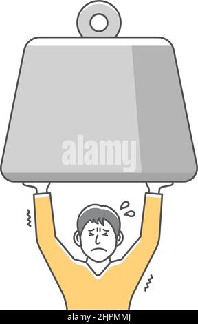 Young man holding huge weight. Vector illustration. Stock Vector