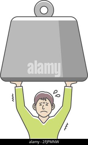 Young man holding huge weight. Vector illustration. Stock Vector