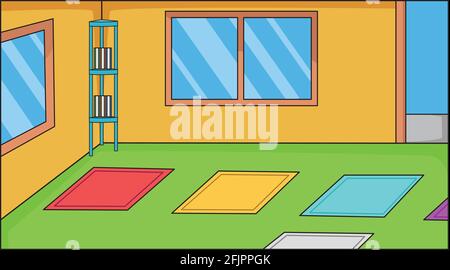 Background muslim religious inside mosque . With sajadah and holly book al quran .Background muslim illustration vector. Stock Vector