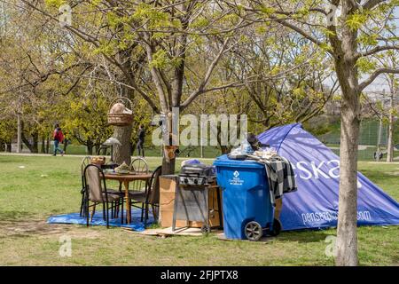 Toronto, Canada. 25th Apr, 2021. Many homeless people have avoided shelters and set up tent communities in the city parks during the COVID-19 pandemic. (Photo by Shawn Goldberg/SOPA Images/Sipa USA) Credit: Sipa USA/Alamy Live News Stock Photo