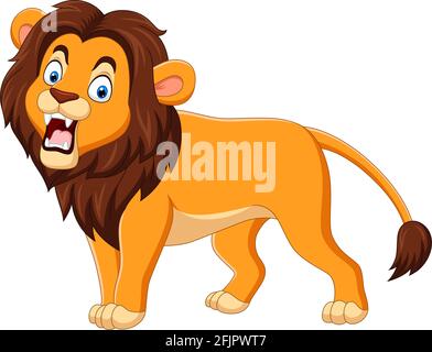 Cartoon lion roaring isolated on white background Stock Vector