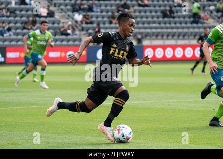 Los Angeles FC forward Latif Blessing (7) during a MLS match against the Seattle Sounders, Saturday, April 24, 2021, in Los Angeles, CA. LAFC and the Stock Photo
