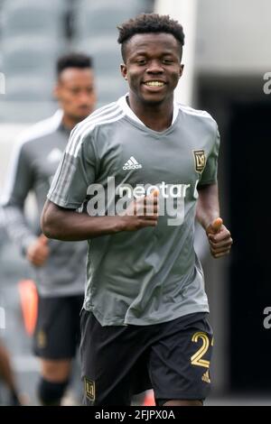 Los Angeles FC forward Kwadwo Opoku (22) warms up during a MLS match against the Seattle Sounders, Saturday, April 24, 2021, in Los Angeles, CA. LAFC Stock Photo
