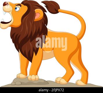 Cartoon lion roaring isolated on white background Stock Vector