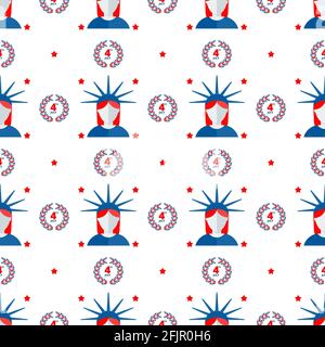 Independence day of USA flat vector seamless pattern. Stock Vector