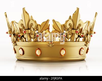 Golden crown isolated on white background. 3D illustration. Stock Photo