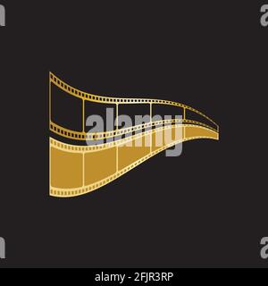 GOLDEN FILM STRIP ISOLATED ON BLACK BACKGROUND VECTOR ILLUSTRATION Stock Vector
