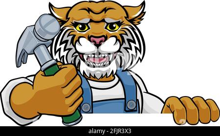 Wildcat Carpenter Handyman Builder Holding Hammer Stock Vector