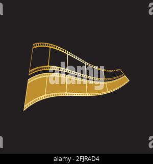 GOLDEN FILM STRIP ISOLATED ON BLACK BACKGROUND VECTOR ILLUSTRATION Stock Vector