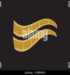 GOLDEN FILM STRIP ISOLATED ON BLACK BACKGROUND VECTOR ILLUSTRATION Stock Vector
