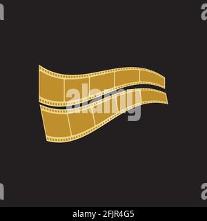 GOLDEN FILM STRIP ISOLATED ON BLACK BACKGROUND VECTOR ILLUSTRATION Stock Vector