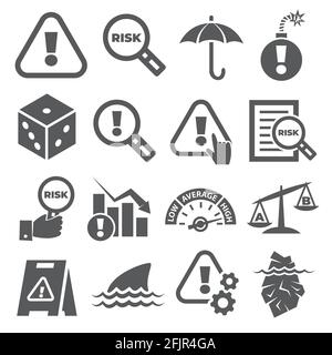 Risk icons set on white background Stock Vector
