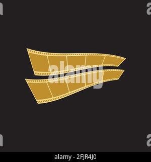 GOLDEN FILM STRIP ISOLATED ON BLACK BACKGROUND VECTOR ILLUSTRATION Stock Vector