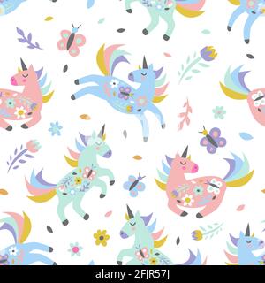 Childish seamless pattern with cute unicorn. Creative texture for fabric, textile Stock Vector