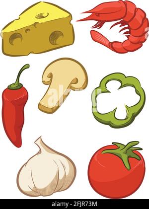 Italian Pizza Ingredients Cartoon Drawing Vector Illustration Stock Vector