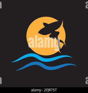 gold flying fish logo vector icon design template Stock Vector