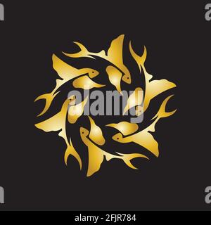 gold flying fish logo vector icon design template Stock Vector