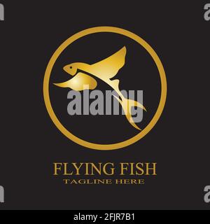 gold flying fish logo vector icon design template Stock Vector