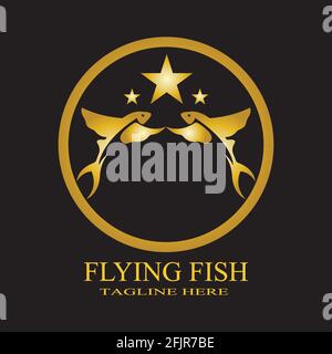 gold flying fish logo vector icon design template Stock Vector