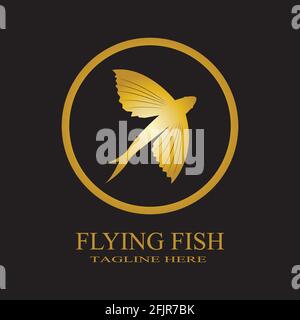 gold flying fish logo vector icon design template Stock Vector
