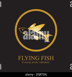 gold flying fish logo vector icon design template Stock Vector