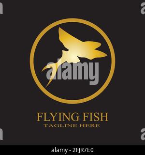gold flying fish logo vector icon design template Stock Vector