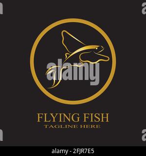 gold flying fish logo vector icon design template Stock Vector