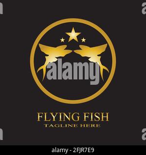 gold flying fish logo vector icon design template Stock Vector