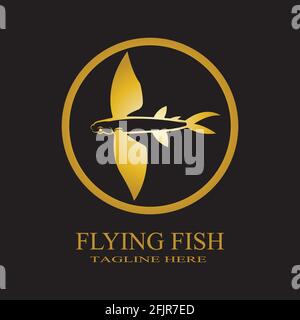 gold flying fish logo vector icon design template Stock Vector