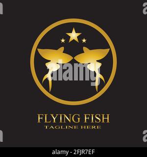 gold flying fish logo vector icon design template Stock Vector