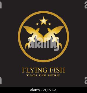 gold flying fish logo vector icon design template Stock Vector