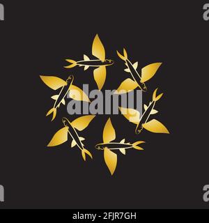 gold flying fish logo vector icon design template Stock Vector
