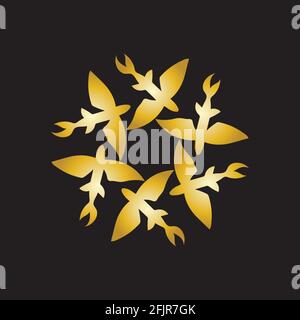 gold flying fish logo vector icon design template Stock Vector