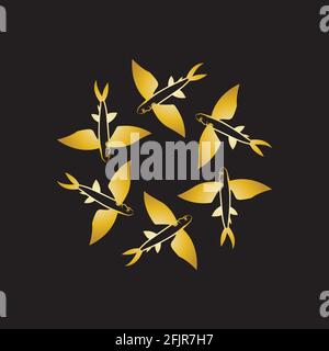 gold flying fish logo vector icon design template Stock Vector