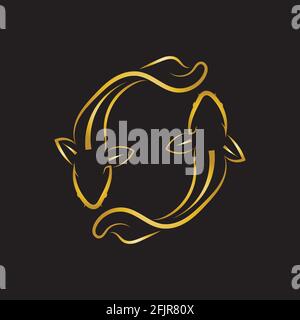 gold fish and yin yang logo vector icon design template Stock Vector