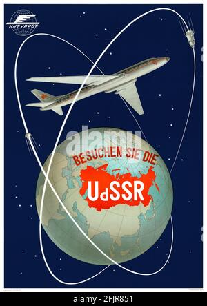Besuchen Sie die UdSSR (Visit the USSR) by Anatoliy Antonchenko (1912–1977). Restored vintage poster published in 1958 in the USSR. Stock Photo