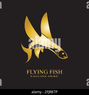 gold flying fish logo vector icon design template Stock Vector
