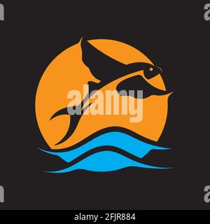 gold flying fish logo vector icon design template Stock Vector